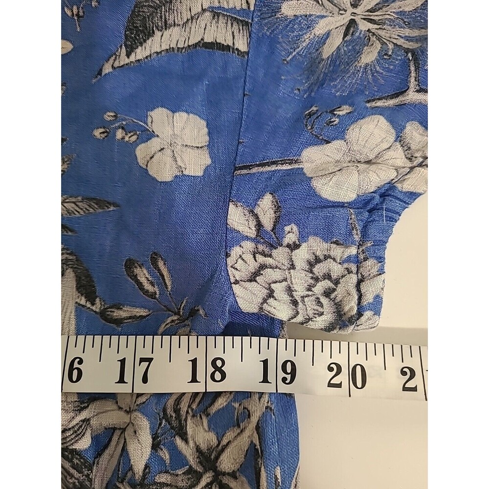 J Crew Blue White Floal Tropical Cap Sleeve Key Whole Back Round Neck Top Small - Picture 8 of 8